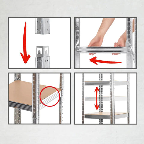 Beefy Heavy Duty Metal Shelving Unit 40x40x180 cm With Five Adjustable Shelves 875 Kg Total Capacity assembly process