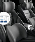 Upgrade Your Ride With This Chic Headrest And Lumbar Support Pillow Set Perfect For Mini Cooper SE Convertible John Cooper Works Electric Plus Trucks SUVs Ensuring Ultimate Comfort On Long Drives Without Breaking The Ban Black memory foam headrest and lumbar support pillows in car seats.