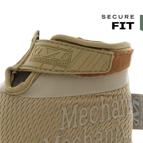 Close-up of secure fit strap on High-Dexterity 0.5mm AX-Suede Tactical Gloves With Secure Fit And Precision Feel, medium, brown.