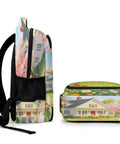 Pinkbreeze Homestead Printed Backpack For Everyday Use Unisex Large Capacity Daypack with side and front view displayed