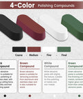 4 Color Polishing Compounds for Heavy Duty Workhorse 8 Inch Buffing And Polishing Wheel Kit Bench Grinders, with black, brown, white, and green bars.