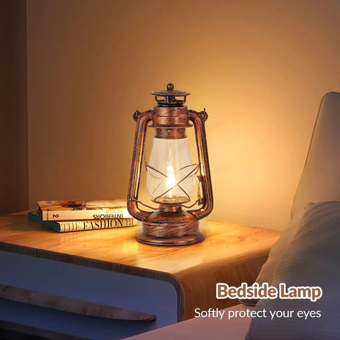 Rustic Lantern Table Lamp Plug In Old Fashioned Night Light For Bedroom And Living Room, Vintage Iron Desk Lamp with warm glow