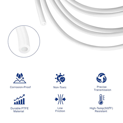 PTFE Teflon Tubing 5ft Long, 2mm ID X 4mm OD For 1.75mm Filament Bowden 3D Printers, Translucent, Extreme Temperature Range -454F To 500F, Non-Toxic Feature