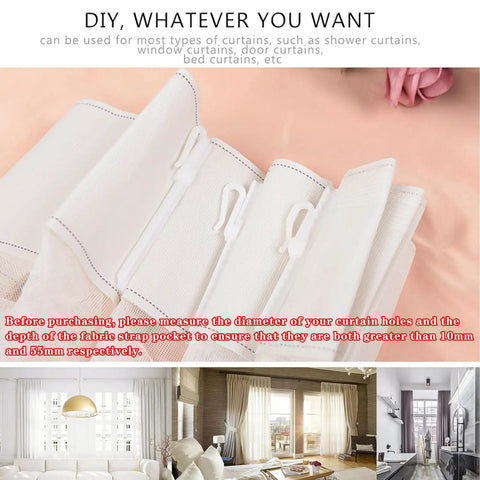 80 Pack Plastic Curtain Hooks With Adjustable Pinch Pleat Ratchet System for curtains, detailed view of hooks on fabric