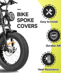 Image showing a bike with 72Pcs Spoke Covers For 8 To 21 Inch Rims White Universal Wheel Wraps For Dirt Bikes Bicycles E Bikes.