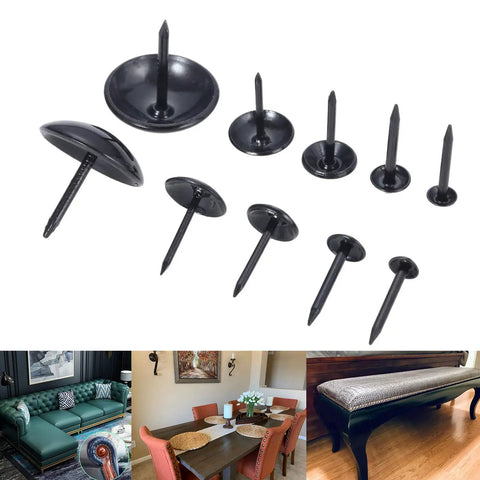 Premium Black Iron Round Head Upholstery Nails And Smooth Furniture Decorative Tacks in various sizes for home projects.