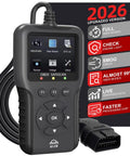 Universal OBD2 Scanner With 65,000 Plus DTCs, Real Time Live Data, screen display, black handheld device with cable