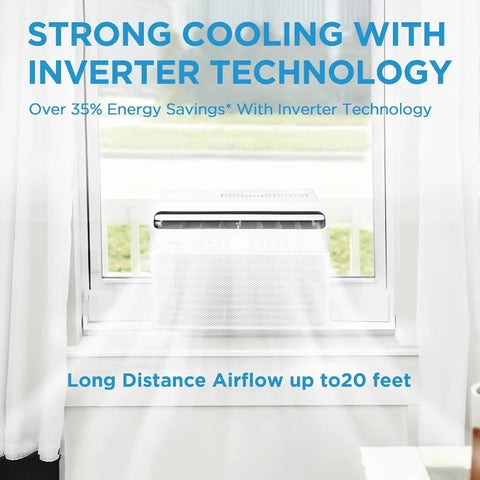 Smooth Cooling 12000 Btu U Shaped Smart Inverter Window Air Conditioner delivers sweet chill through window with long distance airflow.