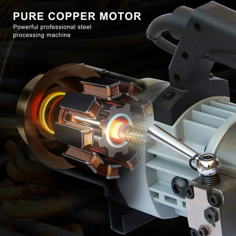 Close-up of Uwytgf Portable Electric Hydraulic Rebar Bender Machine's pure copper motor for steel processing.