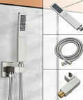 Chrome handheld spray and hose from Tub Shower Faucet Set With Matte Black Finish High Pressure Rain Shower Head And Brass Tub Spout