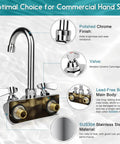 Leak Free Commercial Hand Sink Faucet With 4 Inch Center Wall Mount, Three And A Half Inch Gooseneck Spout detail view