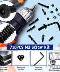 All In One M3 Screw Kit For 3D Printing With 710 Pcs Eight Lengths Of Screws M3x6mm to M3x30mm, nuts, washers, hex wrench.