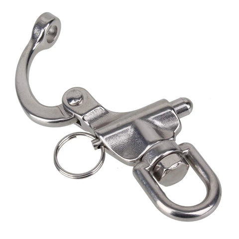 Heavy Duty 304 Stainless Steel Snap Shackle With Small Swivel Bail For Marine And Boat Rigs, 70mm size, durable design.