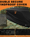 Adult Tricycle Cover Durable 420D Oxford Cloth Windproof Buckle Lock Hole Heavy Duty Weatherproof Shield For 3 Wheel And Electric Trikes Fits Most Bikes Indoors Or Outdoors Rain Or Shine Ready Garage Or Home black cover with buckle strap and elastic hem