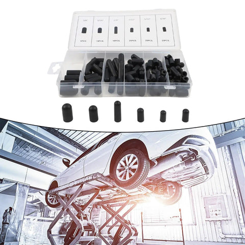 Solid 100pc Rubber Vacuum Cap Kit For Carburetor And Manifold Hose Ends Assortment Set To Keep Dust Out And Save Your Ride, black caps in organizer case
