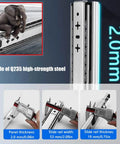 Heavy Duty 3 Fold Full Extension Drawer Slide With Lock Side Mount For Tool Cabinets And Workbenches Built Tough With Lockable Drawer That Stays Put Through Rough Rides 20 Inch 500mm Cold Rolled Steel with thickness measurements and elephant illustration