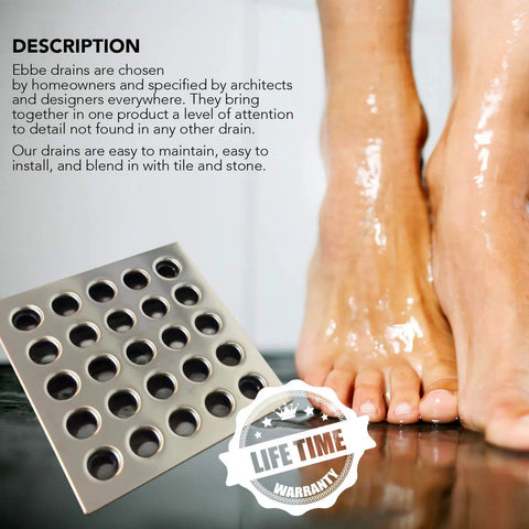 Square Shower Drain Grate In Brushed Nickel Finish Three And Three Quarters Inch Square Includes Grate Puller And Stainless Steel Plate Dope Upgrade For Your Modern Shower next to wet feet