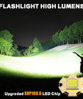Person using Ultra Bright 155,000 Lumen Rechargeable Flashlight With Zoomable Beam, illuminating a wide grassy field.