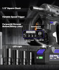 Cordless Half Inch Impact Wrench With 600 Nm Max Torque And 442 Ft Lb Power Includes Four Sockets Four Ah Battery And Portable Carry Case
