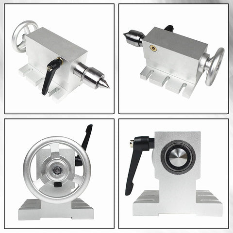 65mm MT2 Movable Tailstock Lathe Center with Four Replaceable Heads for CNC 4 Axis Engraving Machines and Woodworking displayed in four views