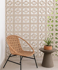 Two Pack Concrete Breeze Brick Molds With 11.81 Inch Double Square Pattern for DIY wall decor, shown installed in interior setting.