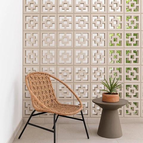 Two Pack Concrete Breeze Brick Molds With 11.81 Inch Double Square Pattern for DIY wall decor, shown installed in interior setting.