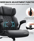 Big And Tall 500Lbs Office Chair With Inflatable Lumbar Support For Back Pain Relief, shown with lumbar adjustment feature.