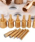 Ultimate 12 Piece Diamond Drill Bit Set For Ceramic Granite Marble Glass Brick Dry Wet Use With 40 Grit And High Speed Steel Core For Precision Hole Sawing From Size 6 Mm To 35 Mm Made to Crush Any Tough Material, 35mm to 6mm bits shown