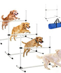 All Weather Dog Agility Jump Set With Adjustable Bars PVC Training Kit for indoor outdoor play includes carry bag
