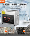 Front view of VEVOR ultrasonic cleaning machine, stainless steel with digital timer and heater, 3 L capacity
