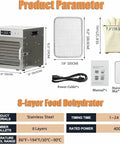 Eight Tray Food Dehydrator With Precise Digital Timer And Temperature Control High Speed Airflow Design Makes Nailing Homemade Beef Jerky And Dried Herbs A Total Breeze Daily, featuring stainless steel design and eight racks.