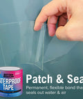 Clear Waterproof Tape For Leaks Heavy Duty Marine Grade Seal Tape 15 Ft By 4 In being applied to surface