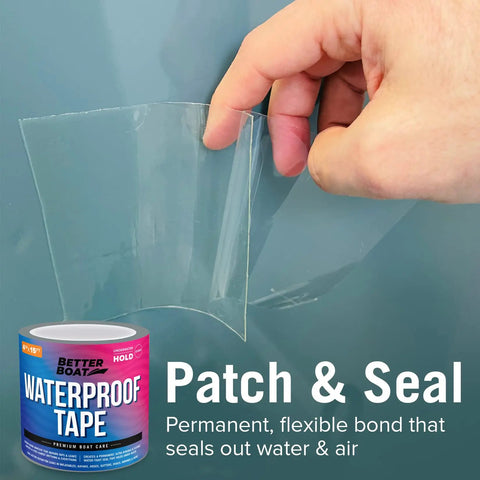 Clear Waterproof Tape For Leaks Heavy Duty Marine Grade Seal Tape 15 Ft By 4 In being applied to surface