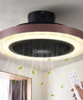 19 Inch Enclosed Ceiling Fan With Lights, 6 Speeds, Low Profile Flush Mount, remote control, black and wood finish