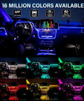 Colorful RGB Car Interior LED Strip Light Kit With 16 Million Colors 5 In 1 Fiber Optic 236 Inches ambient lighting in car cabin.