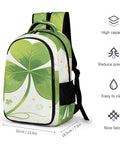 Green Three Leaf Clover Printed Unisex Backpack With Large Capacity, Durable Polyester Build, Breathable Fabric, Easy Clean Surface