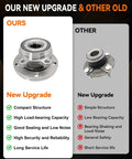 Comparison of Two Piece Front Wheel Hub Bearing Assembly Compatible With Audi A3 Q3 TT Beetle Jetta CC EOS Golf GTI City Passat R32 Rabbit Tiguan 09 17 2018 Limited No Fuss Drop In For A Solid Smooth Ride On Volkswagen And Audi Models showing new upgrade versus old model