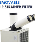 Removable air strainer filter on Industrial Grade Portable AC 15,400 BTU Tough As Nails Spot Cooler with twin hoses.