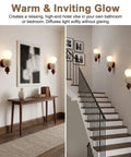Modern Travertine Wall Sconce with Glass Globe, Wood Accent Wall Light Fixture, Hardwired G9 Base Wall Lamp for Bedroom, Living Room and Hallway showcasing warm glow in stairway and hallway.