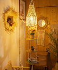 Boho Bedroom Pendant Light With Plug In Cord And Switch Macrame Lampshade And Hanging Planter Holder Space Saving Hanging Shelf Lighting