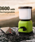 Rechargeable LED Camping Lantern With 3600mAh Power Bank, 4 Light Modes, IPX4 Waterproof, 360 Degree Beam connected to phone