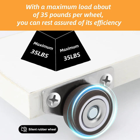 Rigid Side Mount Caster Wheels 1.25 Inch 4 Pack No Swivel With 8 Screws 35 Lb Capacity Per Caster Beefy Low Profile Metal