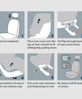 Installation steps for Sporty Carbon Fiber Look Front Seat Covers With Mesh Panels, Breathable Heavy Duty Polyester.