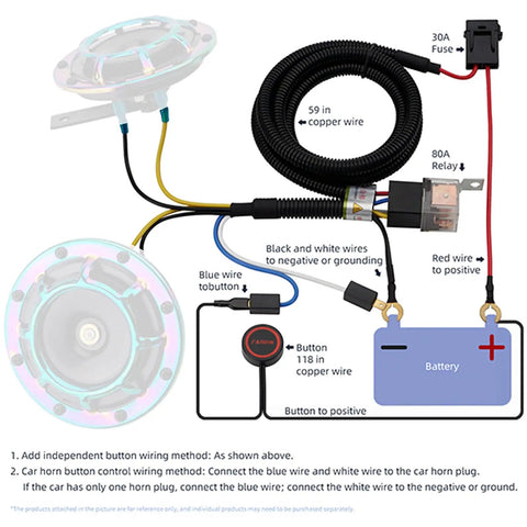 Diagram of Beefed Up Waterproof Horn Button Switch Kit With 80A Relay And Wiring Harness For Trucks Cars Boats SUVs ATVs UTE