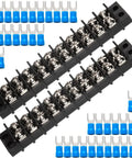 Beefed Up Heavy Duty Terminal Block Kit 2 Pack 10 Positions 200V To 450V 20 To 30A Dual Row Screw Terminals With Strips And 40 Copper Wire Fork Connectors
