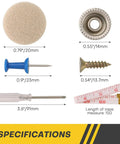 60 Piece Car Roof Headliner Repair Kit components and measurements, including beige flannelette, screws, and install tool.