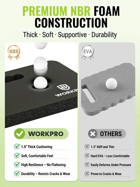 Kickin Extra Thick Kneeling Pad For Knee Comfort And Protection Large NBR Foam Kneeler Mat showing NBR vs EVA foam comparison