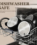 Nonstick Pots And Pans Set For RV Living 20 Pack in dishwasher showing detachable handles and stackable design.