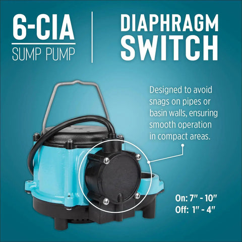 Automatic Submersible Sump Pump 115 Volt 1/3 HP Cast Iron, 2760 GPH With Integral Diaphragm Switch, blue pump front view