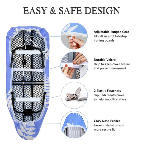 12.5 X 32 Inch Mini Ironing Board Cover with 100 Percent Cotton Cover and Extra Thick Pad with adjustable bungee and velcro